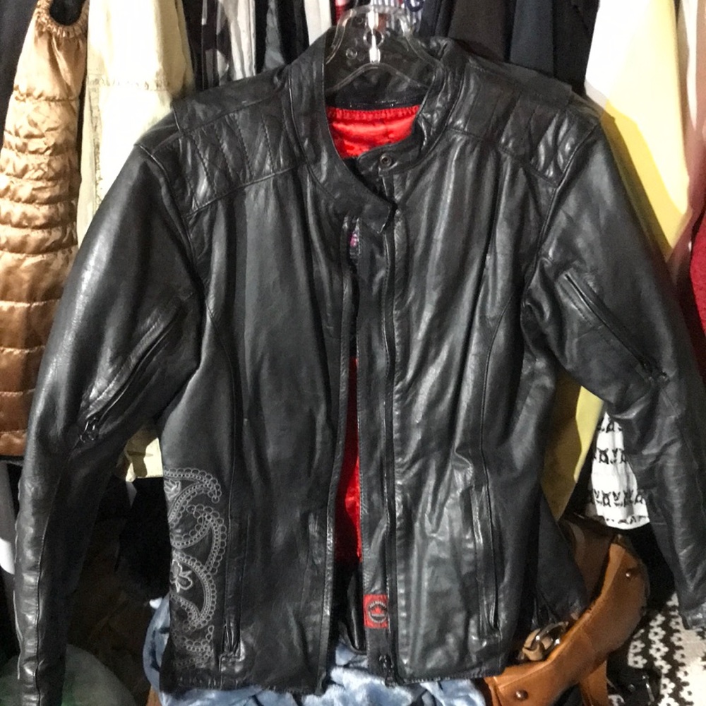 Black Leather motorcycle Jacket with body armour